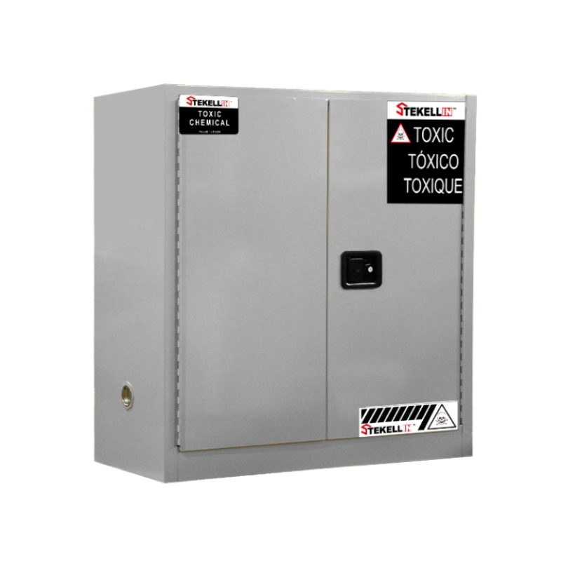 Токсичный шкаф безопасности, 30 галлонов, серая, двойная дверь, ручная/закрывающаяся дверь типа (30 Gal/114 L)