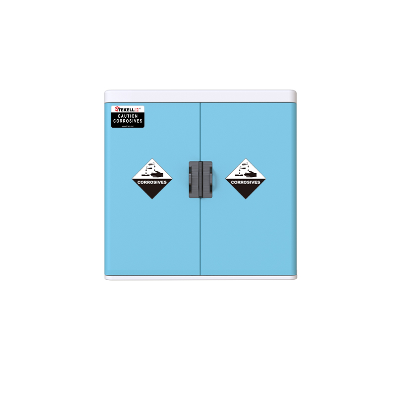 Шкаф безопасности из полиэтиленовой лабораторной кислоты, белый/синий, двойные двери/без окон