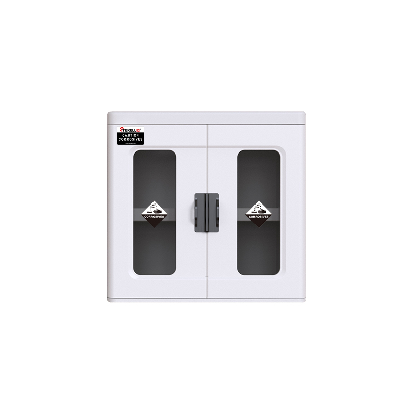 Шкаф безопасности из полиэтиленовой лабораторной кислоты, белый/синий, двойные двери/с двумя видимыми окнами