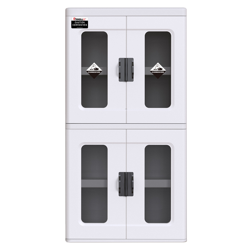 Шкаф безопасности из полиэтиленовой лабораторной кислоты, белый/синий, четыре двери/с 4 видимыми окнами