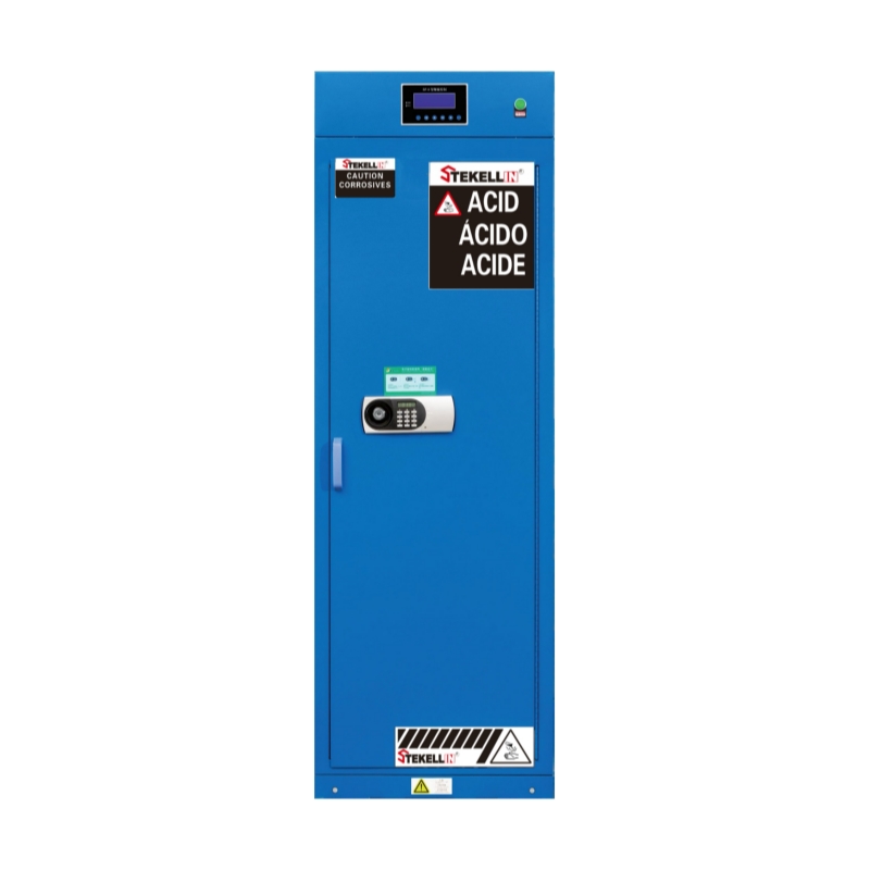 Шкафы для безопасного хранения химических веществ, наружная сталь, внутренняя рр, желтая или синяя, ширина 590 мм