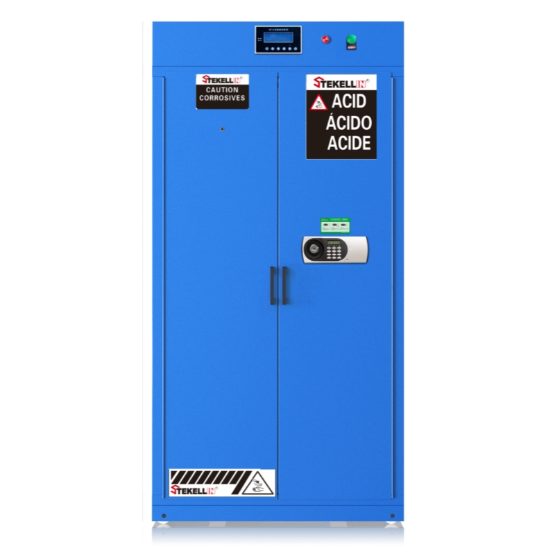 Интеллектуальные шкафы химической безопасности хранения, наружная сталь, внутренняя PP, синий, ширина 900мм, с сигнализацией