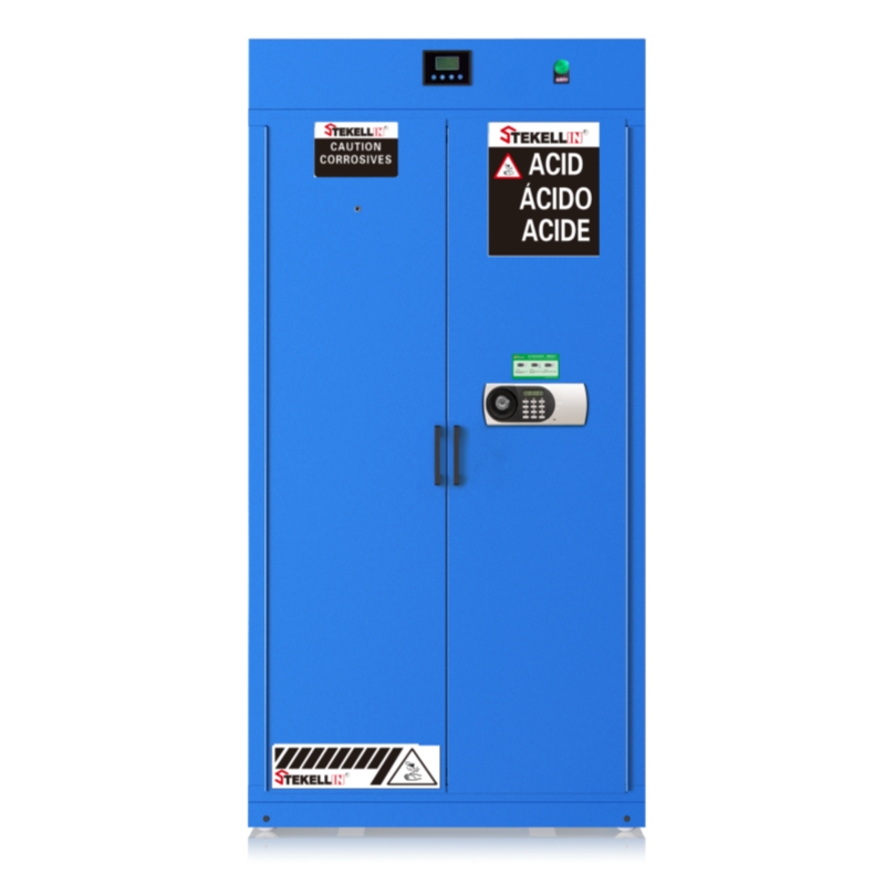 Шкафы для безопасного хранения химических веществ, наружная сталь, внутренняя рр, синий, ширина 900мм