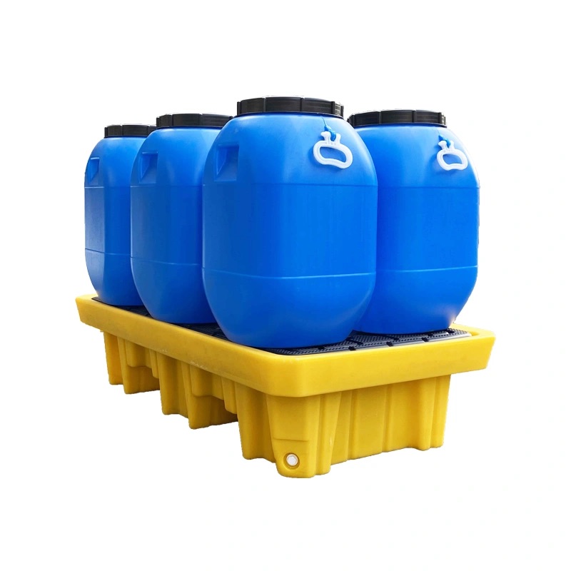 PE поддон удержания разлива с осушением, желтый/черный, высота 300мм, для 2 барабанов